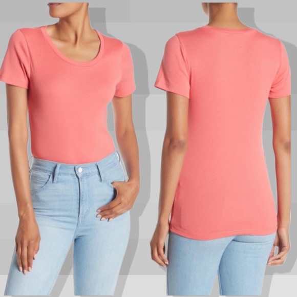 J. Crew Tops - J. Crew Coral Rose Short Sleeve Crew Neck Tee-Shirt
